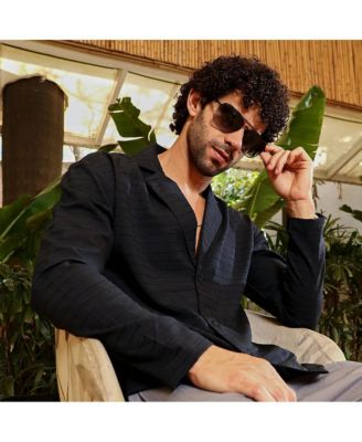 Men's Onyx Black Striped Cuban Shirt