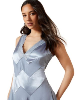 Women's V-Neck Mesh Asymmetric Midi Dress