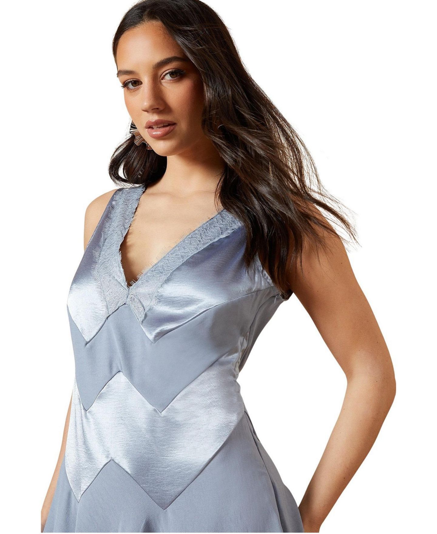 Женское платье Oasis V-Neck Mesh Asymmetric Midi, цвет: Синий — фото 2