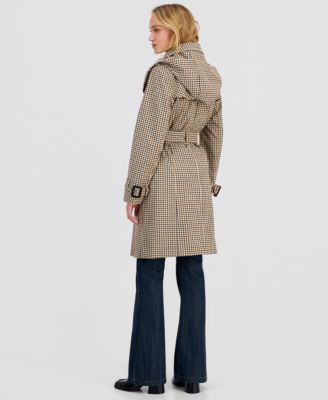 Women's Single-Breasted Belted Hooded Trench Coat