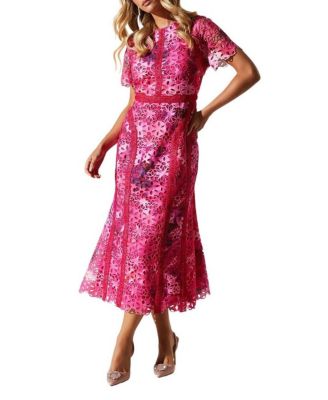 Women's Printed Lace Midi Pencil Dress