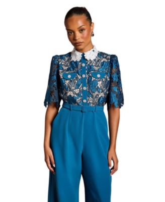 Women's Lace Shirt Short Sleeve Jumpsuit