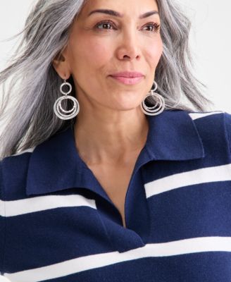 Women's Striped Johnny-Collar Sweater, Macy's Exclusive