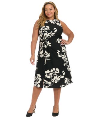 London Times - Plus Size Floral Print Sleeveless Midi Dress