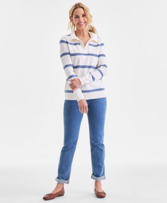 Petite Striped Johnny Collar Sweater, Macy's Exclusive