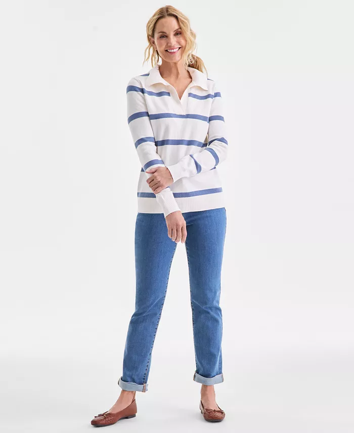 Women's Striped Johnny-Collar Sweater - thumbnail 5