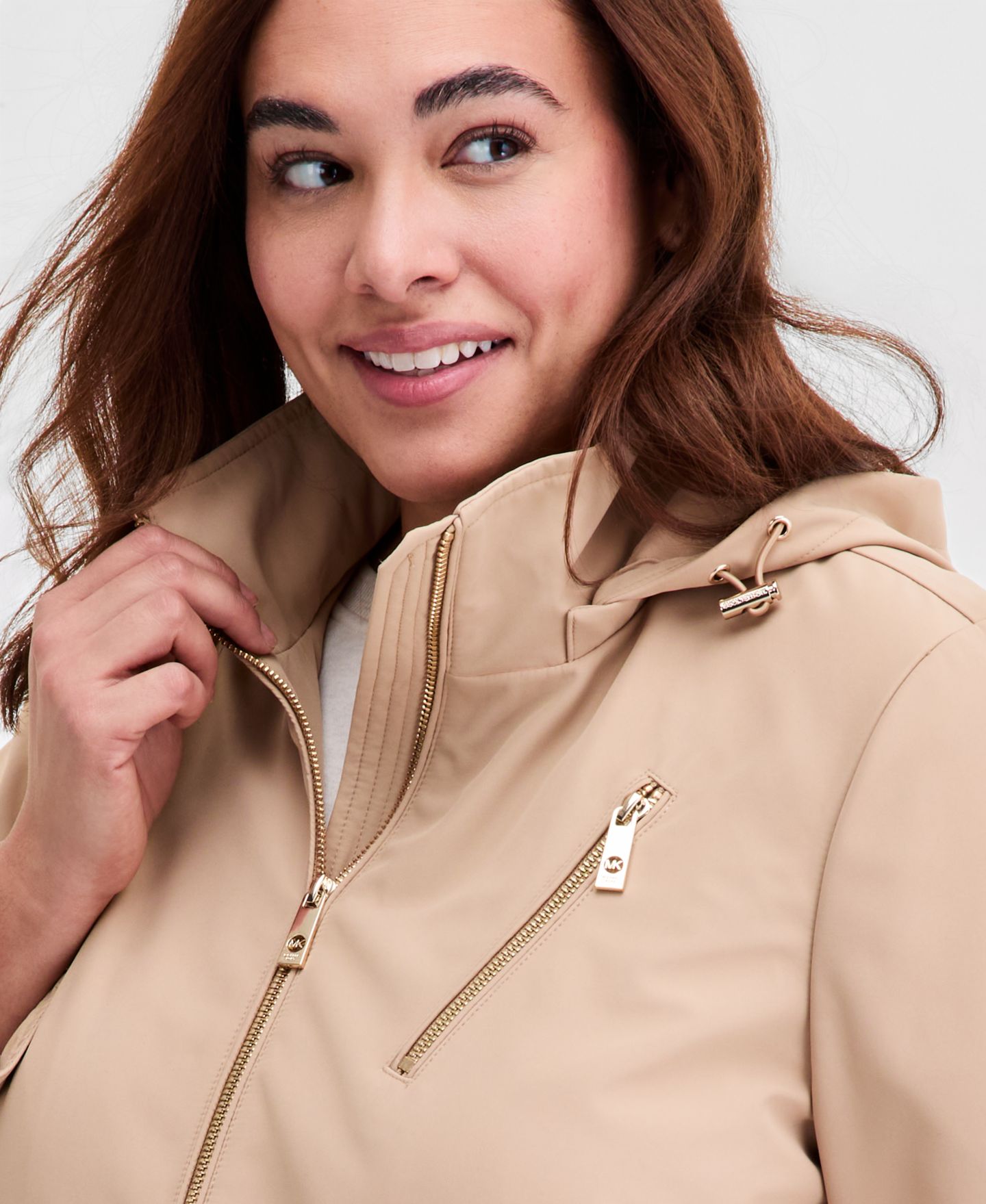 Женская куртка MICHAEL Michael Kors Plus Size Zip-Front Hooded Anorak, цвет: Хаки — фото 2