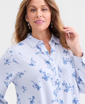Plus Size Perfect Floral Striped Shirt, Macy's Exclusive