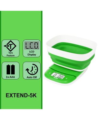 Extend-5K Digital Kitchen Scale With Collapsible Bowl, 11LB / 5KG