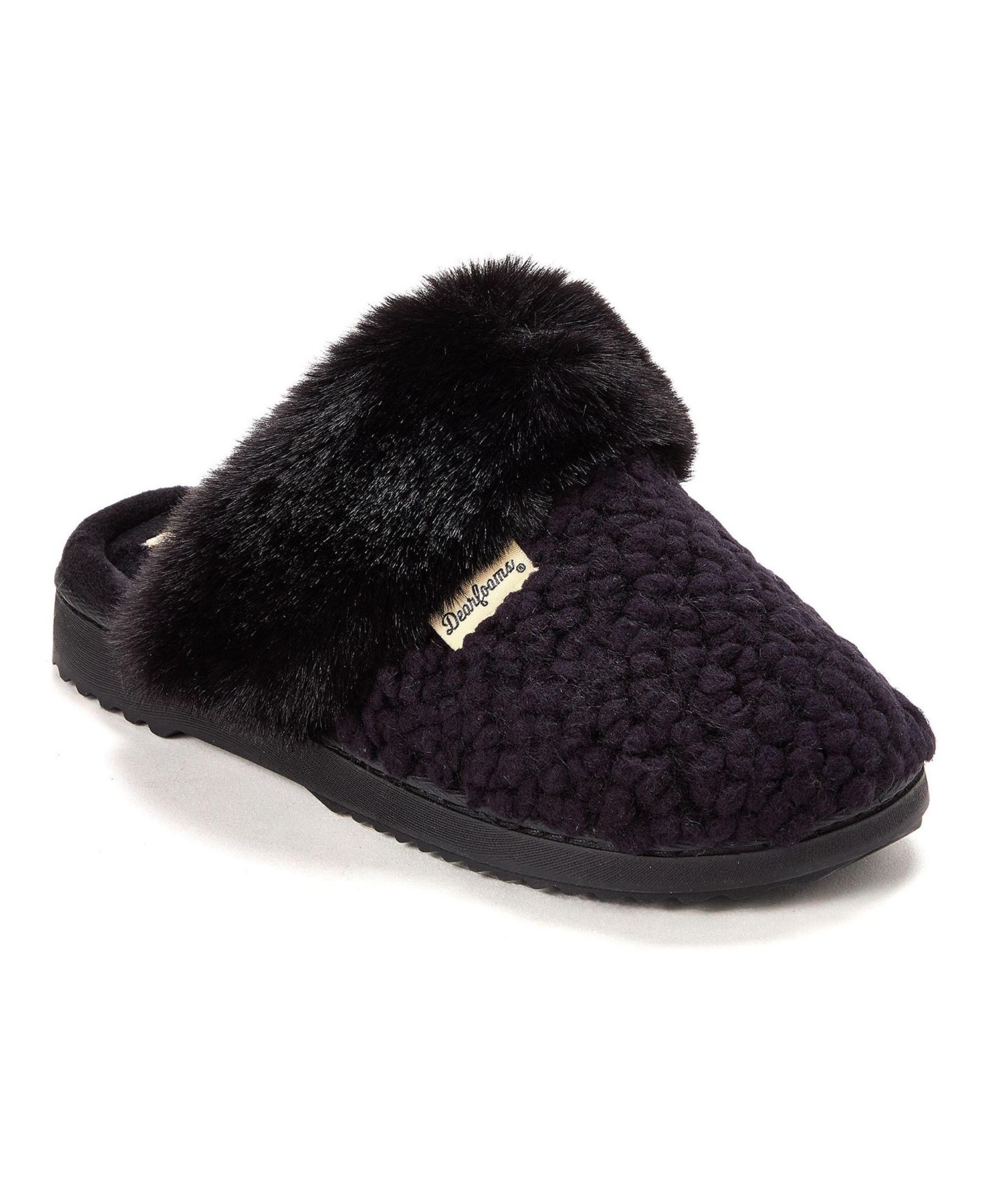 Женские тапочки Dearfoams Courtney Knit Scuff Slipper, цвет: Чёрный однотонный — фото 1