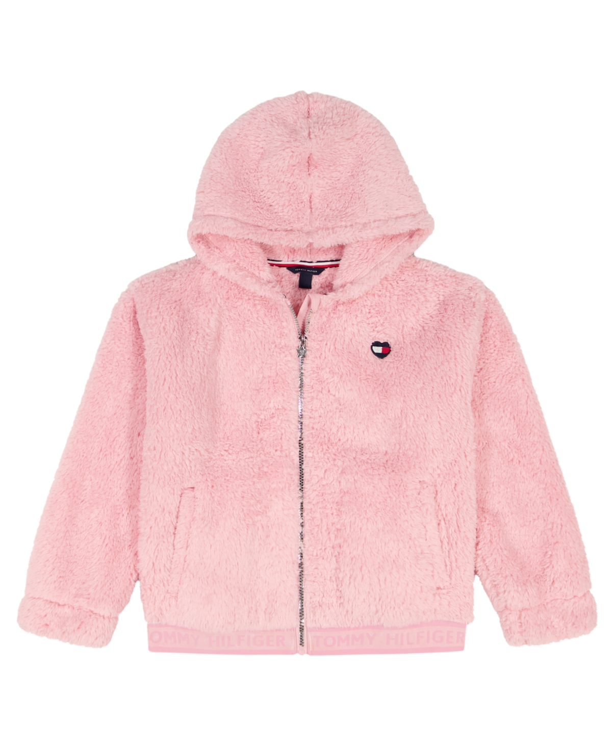 Tommy Hilfiger Girls 2T-6X Minky Logo-Stripe Zip Up Hoodie