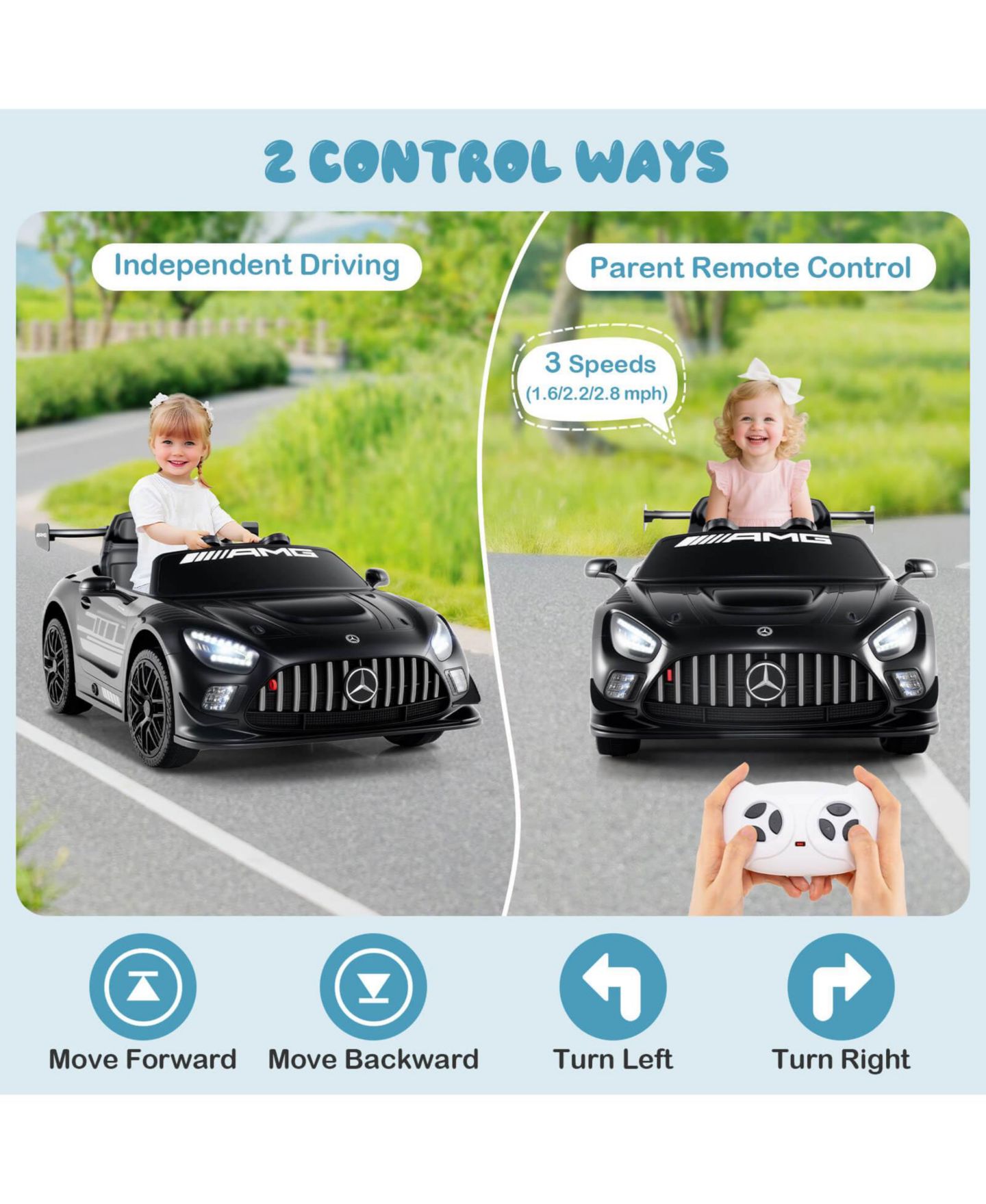 Детская игрушка Costway Mercedes-AMG GT3 Metal Remote-Control Ride-On Car, 2-Seater, Ages 3+, цвет: Чёрный — фото 4