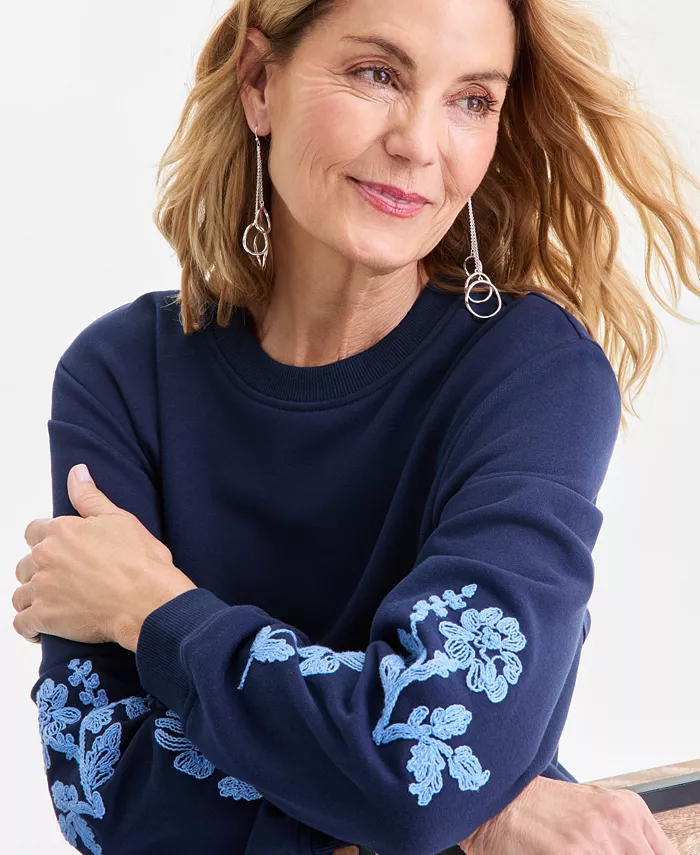 Women's Crewneck Embroidered Sweatshirt - thumbnail 3