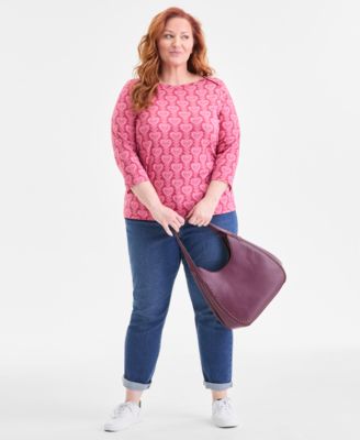 Plus Size Cotton Boat-Neck Top, Macy's Exclusive