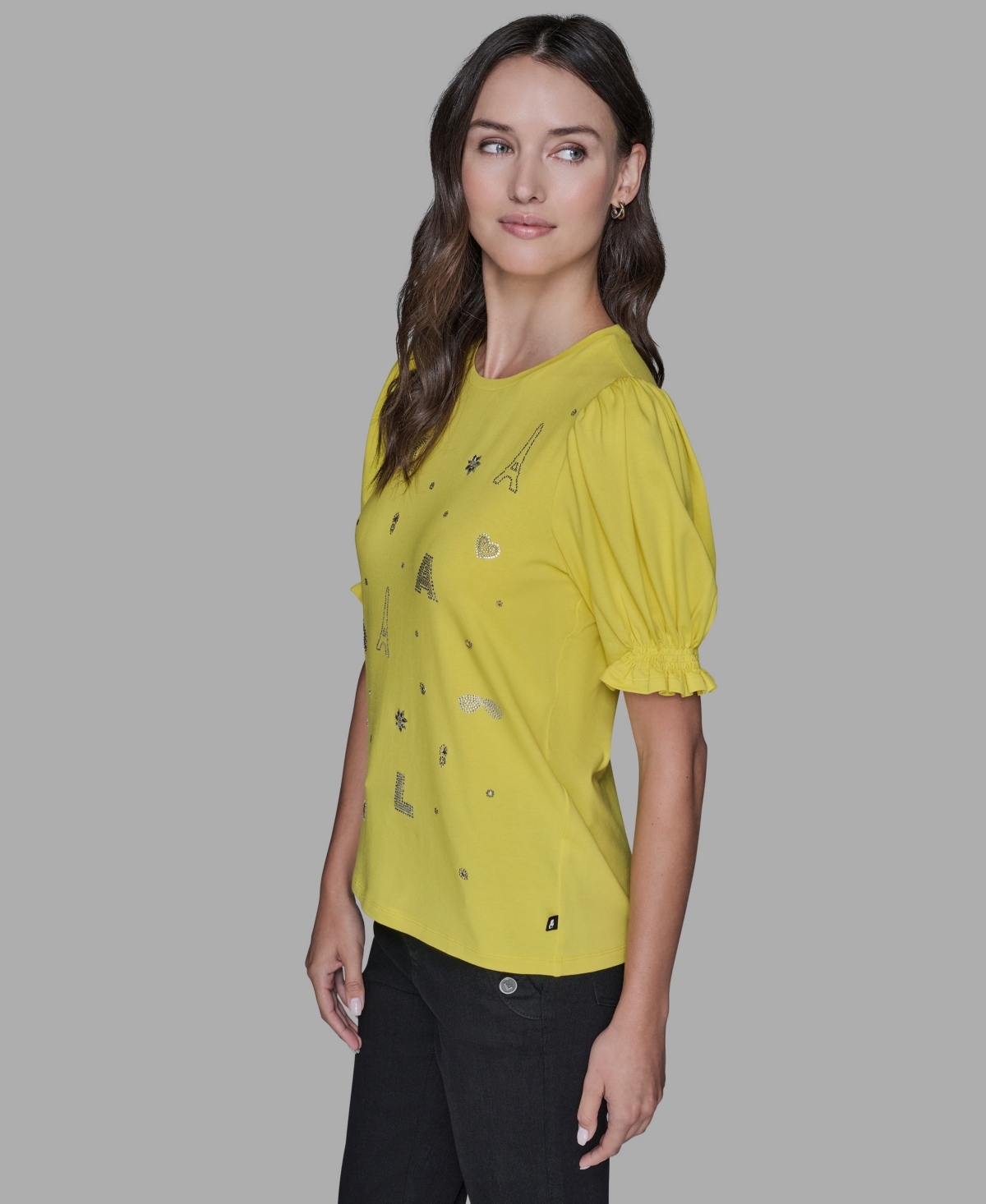 Karl Lagerfeld Women's Puff Sleeves T-shirt In Yellow