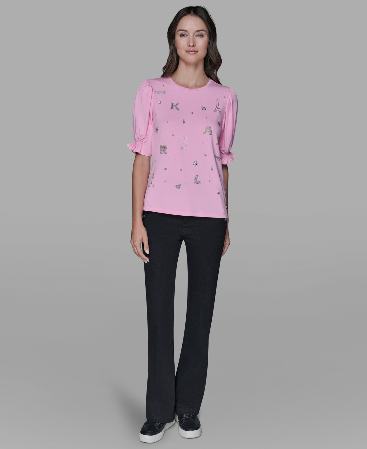 Karl Lagerfeld Women's Puff Sleeves T-shirt In Pink