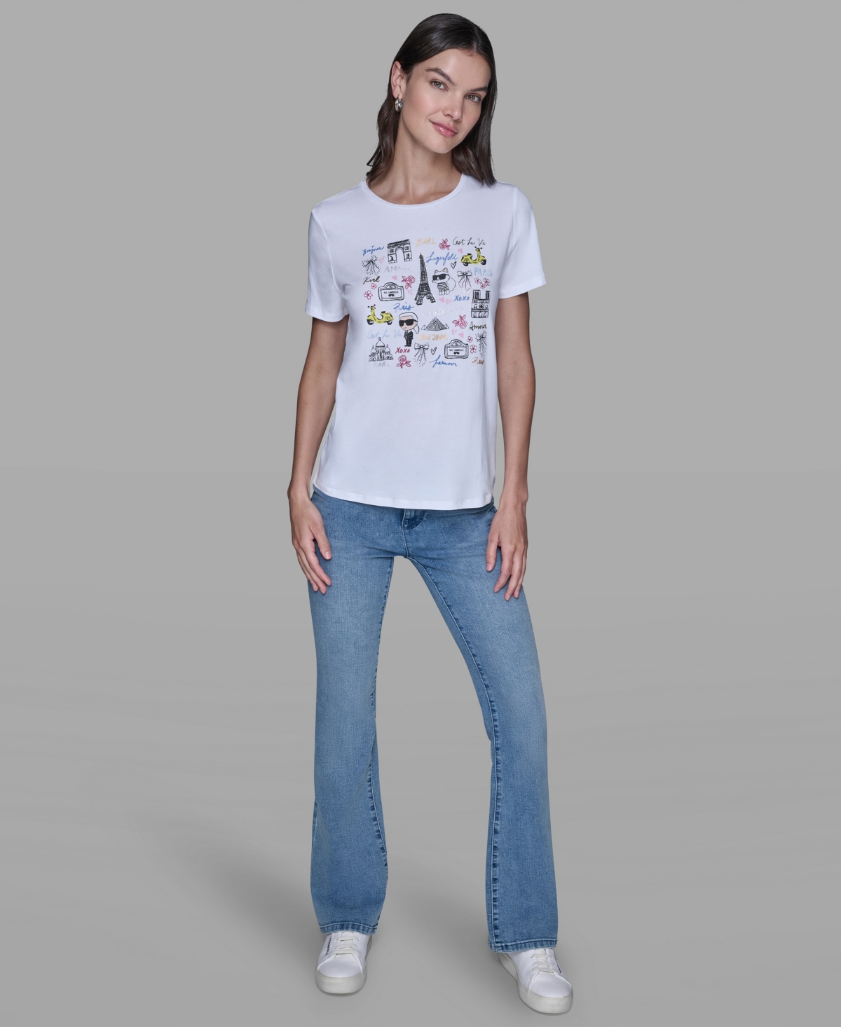 Karl Lagerfeld Paris Women's Mixed Motif Printed T-Shirt