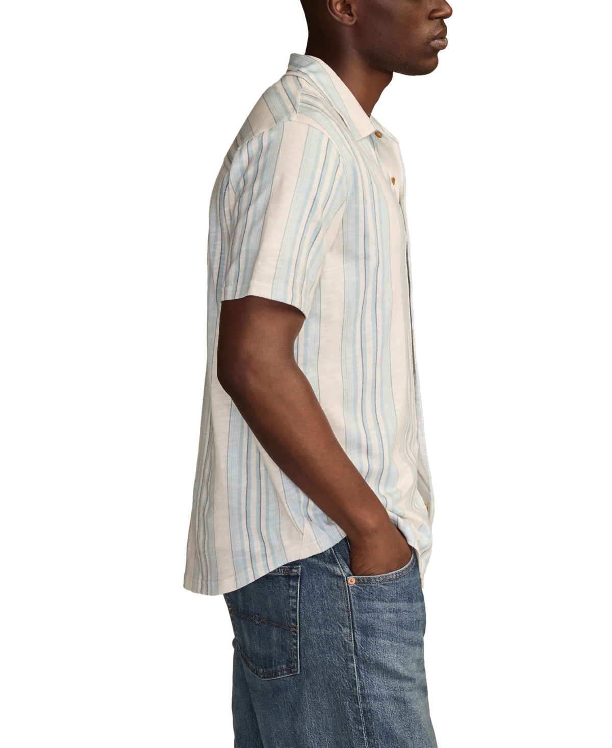 Lucky Brand Men's Short-Sleeve Striped Linen Knit Shirt