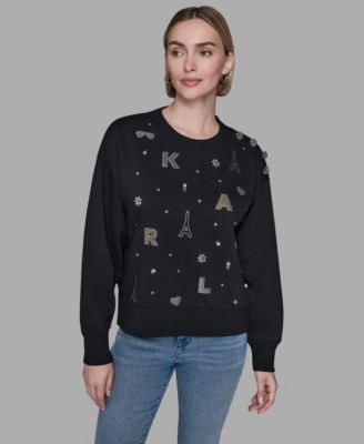 KARL LAGERFELD PARIS - Women's Printed Long-Sleeve Sweatshirt