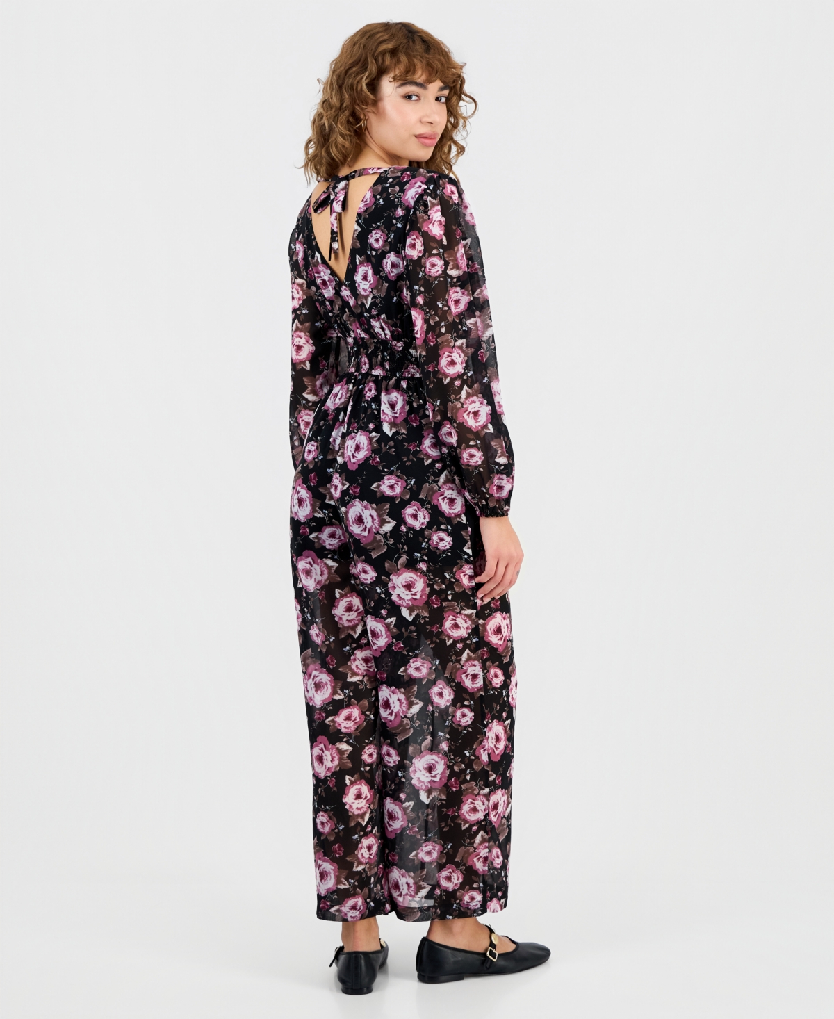 And Now This Petite Floral V-neck Long-sleeve Jumpsuit, Macy's Exclusive In Multi