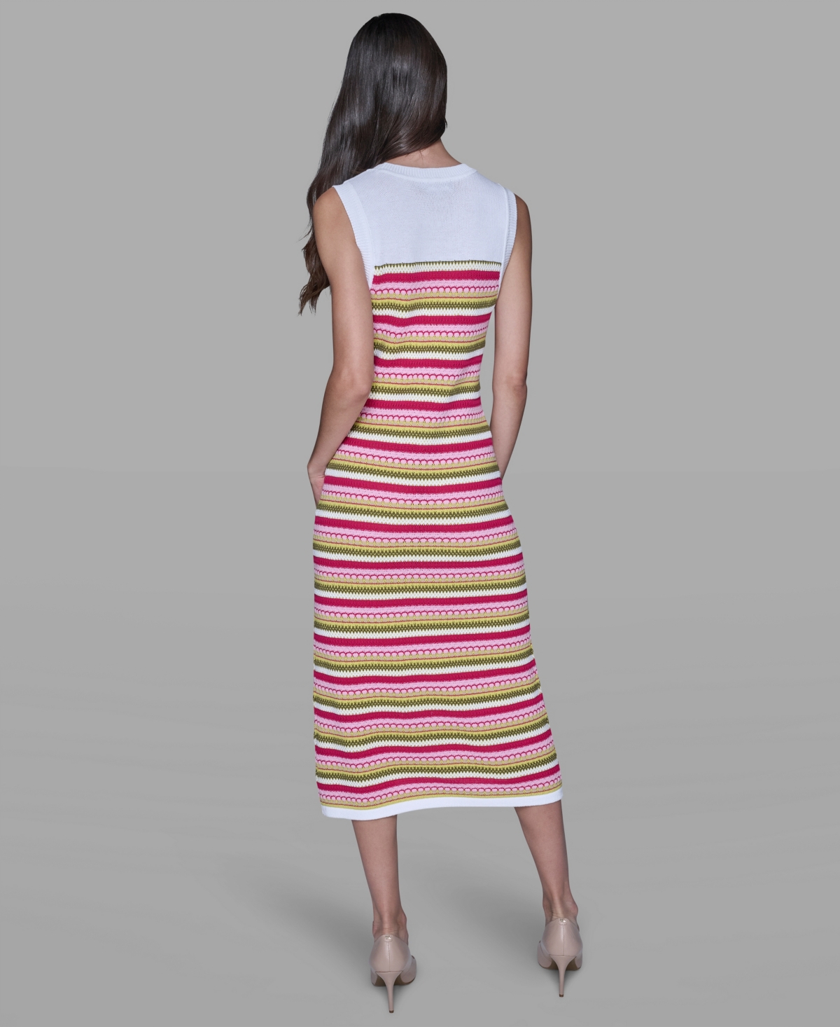 Karl Lagerfeld Women's Striped Sleeveless Sweater Dress In Multi