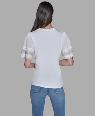 Women's Ruffled Crewneck Floral Top