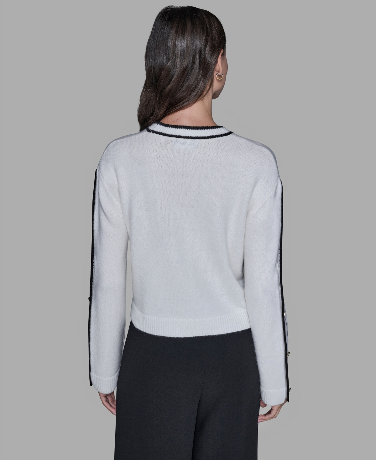 Karl Lagerfeld Women's Contrast Trim Pull-on Sweater In Gray