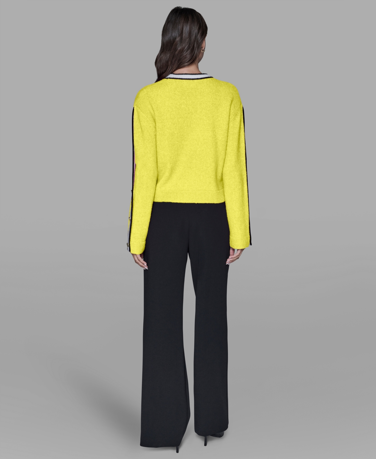 Karl Lagerfeld Women's Contrast Trim Pull-on Sweater In Yellow