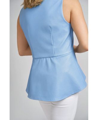 Women's Reagan Faux Leather Fitted High Low Peplum Vest with Gold Zippered Front