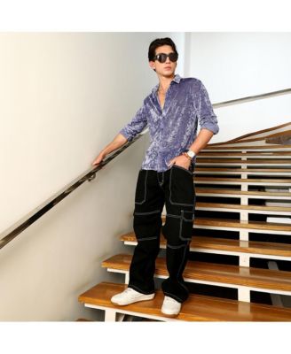 Men's Cornflower Blue Solid Velvet Shirt