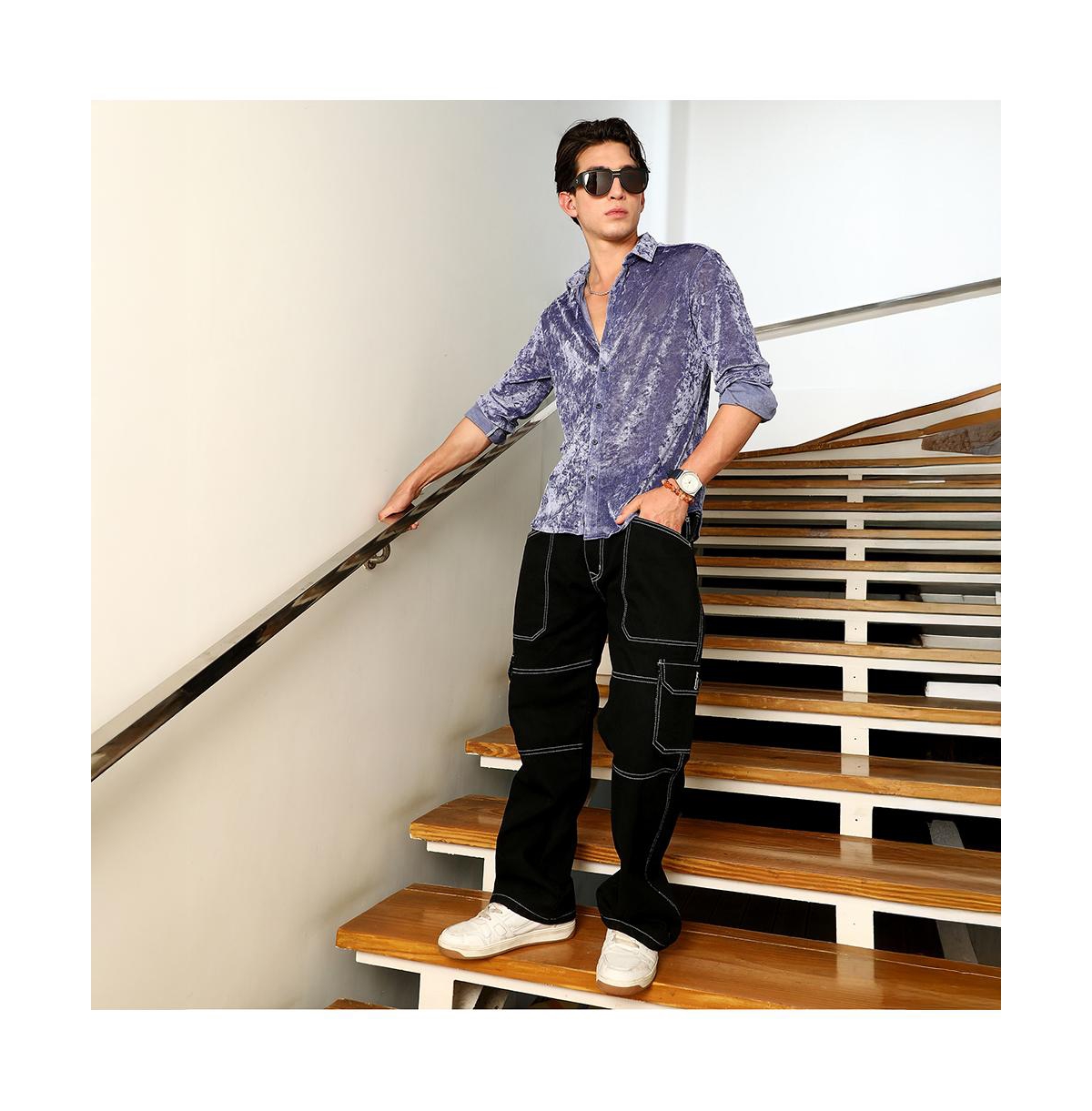 Campus Sutra Men's Cornflower Blue Solid Velvet Shirt