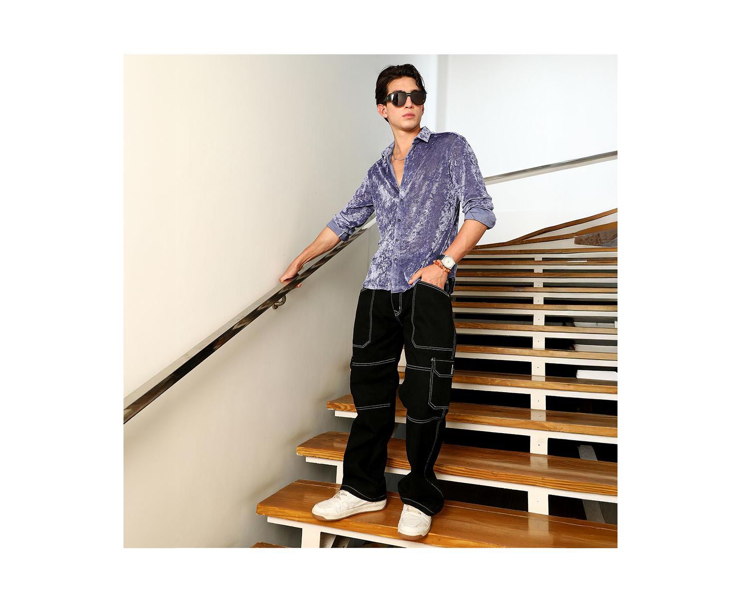 Men's Cornflower Blue Solid Velvet Shirt