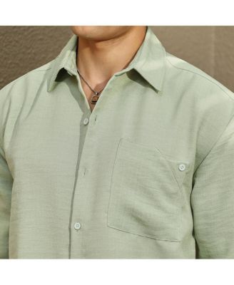 Men's Sage Green Modular Solid Oversized Shirt