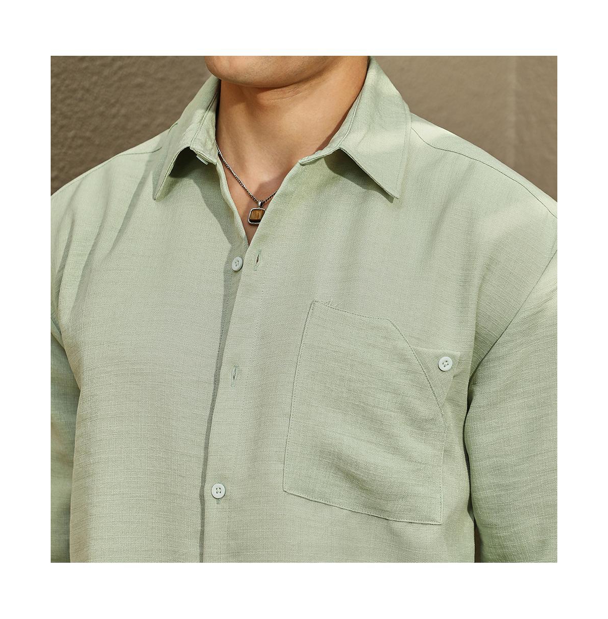 Campus Sutra Men's Sage Green Modular Solid Oversized Shirt