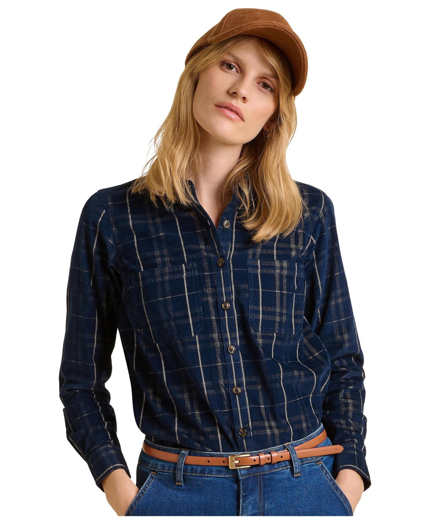 Женская рубашка Brakeburn Frances Long Sleeve Checked, цвет: Синий — фото 1