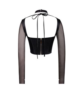 Women's Nataly Black Mesh Satin Corset Top