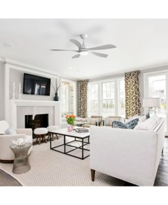 52-inch Minimalist White 5-Blade Flush Mount with Remote Control and Led Light