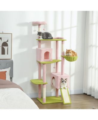 74" Flower Cat Tree, Large Cat Tower with Scratching Post & Board