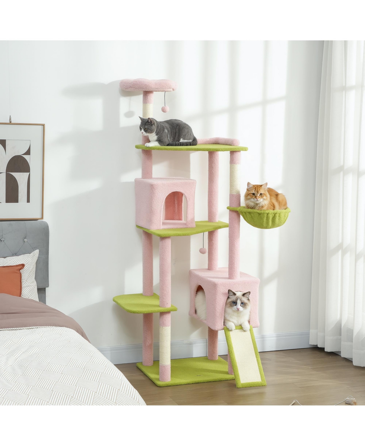 PawHut 74" Flower Cat Tree, Large Cat Tower with Scratching Post & Board