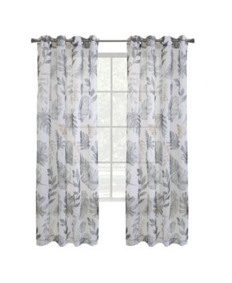Alba Sheer Botanical Leaf Design Touch of Nature to Your Home or Office Grommet Curtain Panel 52" x 84"; Taupe