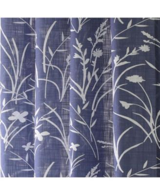 Commonwealth Bradford Floral Printed Top Panel With 8 Matt Silver Grommets - 52"x95" - Blue