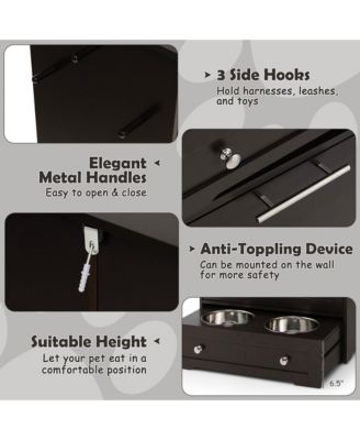 Pet Feeding Station Furniture w/ Double Pull Out Dog Bowl Food Cabinet