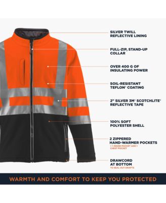 Men's HiVis Insulated Softshell Jacket - High-Visibility, Warm Work Coat, Water-Repellent, Windproof, Reflective Safety Gear