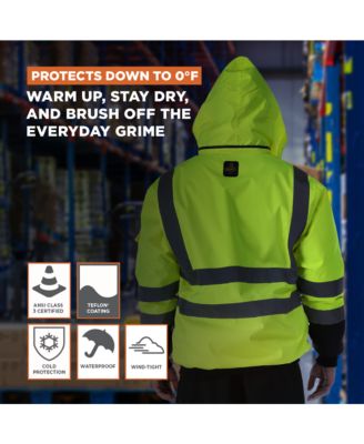 Men's HiVis Waterproof Bomber Jacket - Extreme Cold Protection, High-Visibility, Fleece-Lined, Rollout Hood