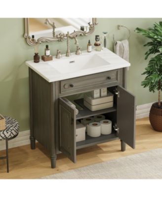 31" Vintage Bathroom Vanity with Sink, Soft-Close Doors, Curved Profile & Adjustable Shelf