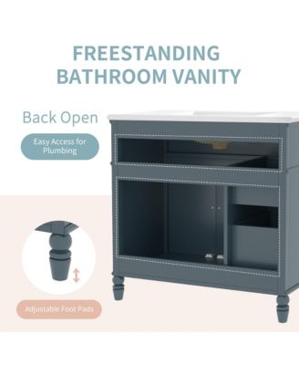 36" Bathroom Vanity with Sink, Blue Bathroom Cabinet with Drawers, Solid Frame and MDF Board