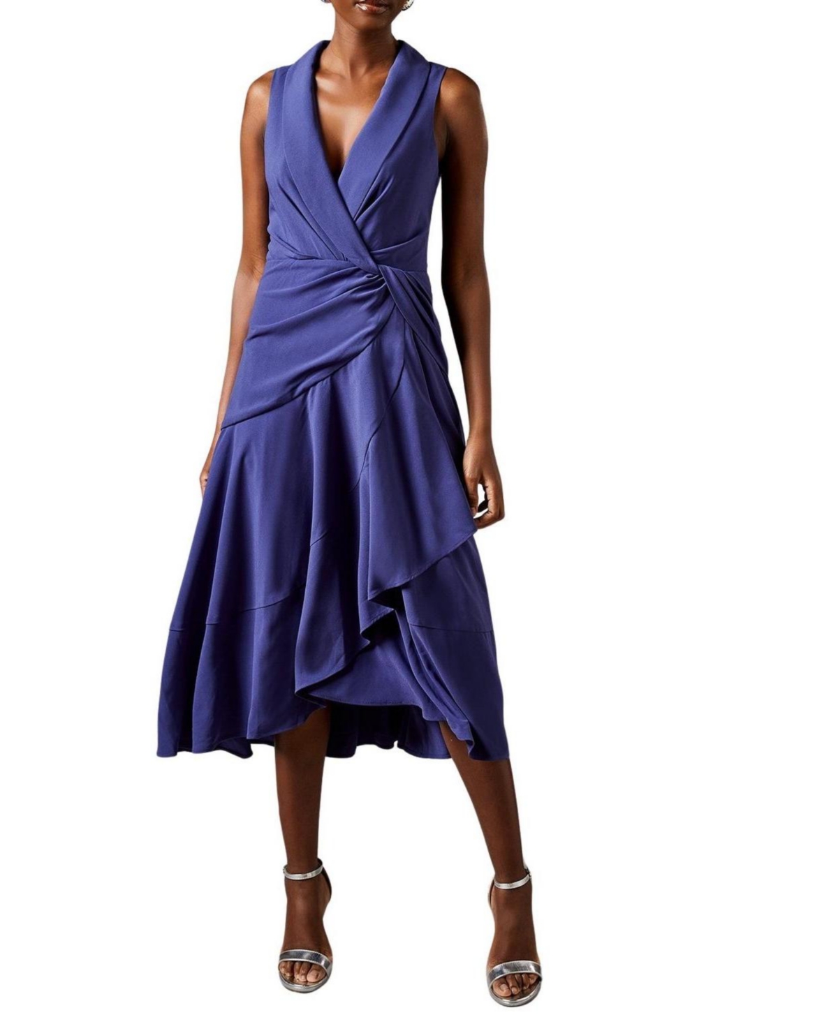 Coast Women's Shawl Collar Ruffle Hem Midi Dress
