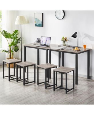 3 Pc. Engineered Wood Iron Frame Backless Stool Industrial Rectangular Table Dining Room Set