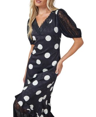 Women's Frill Detail Puff Sleeve Midi Dress