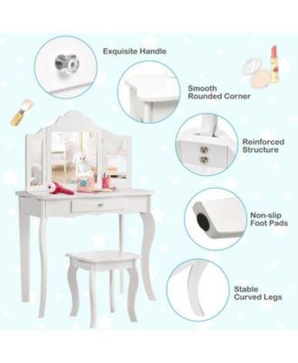 1Pc Tri-Folding Mirror, Detachable Top, Drawer & Stool Kids Vanity Set